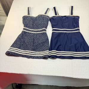 Lot of 2 Shore Shapes Women’s Navy Blue and Polka Dot One Piece Swimsuit Size 8